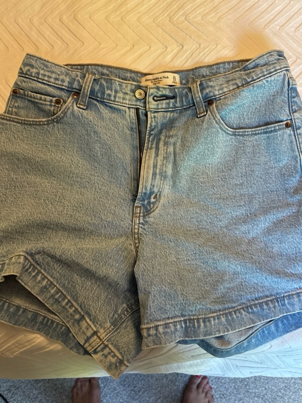 Abercrombie & Fitch Washed Light Blue High-Rise Denim Shorts